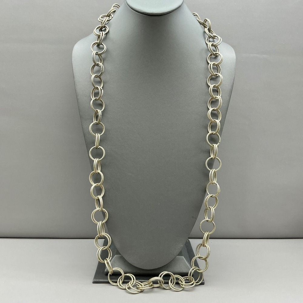 Betsey Johnson Necklace Women Silver Tone Rope Double Link Long Chain Jewelry